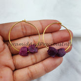 Raw Ruby Earring, Loop Earring, Gold Plated Earring, Pink Gemstone Earring, Wedding Earring, Sold By Pair
